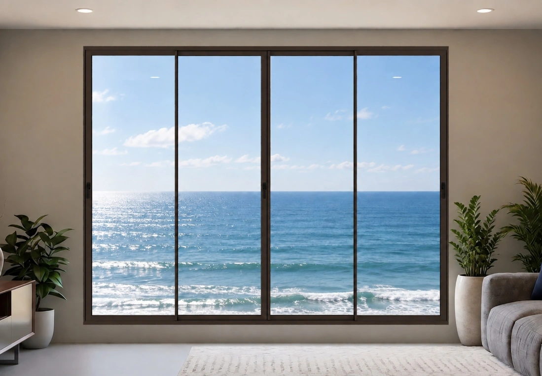 Four slim shutters with a panoramic landscape view