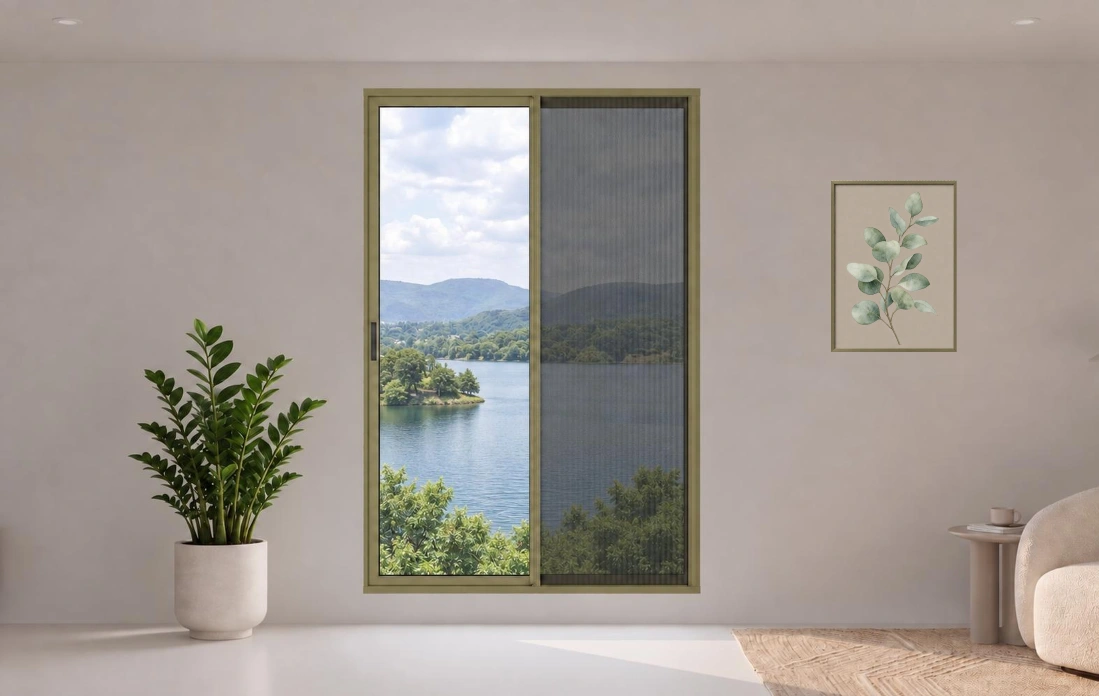 Window with pleated mesh — original catalogue photograph